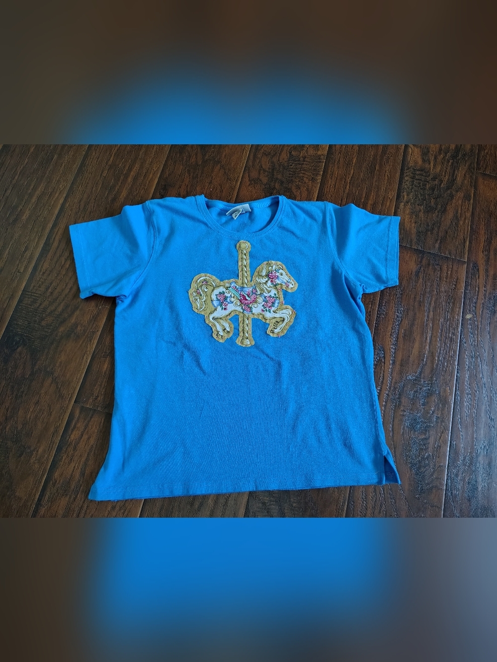 Custom vintage carousel horse blue T-shirt Size M